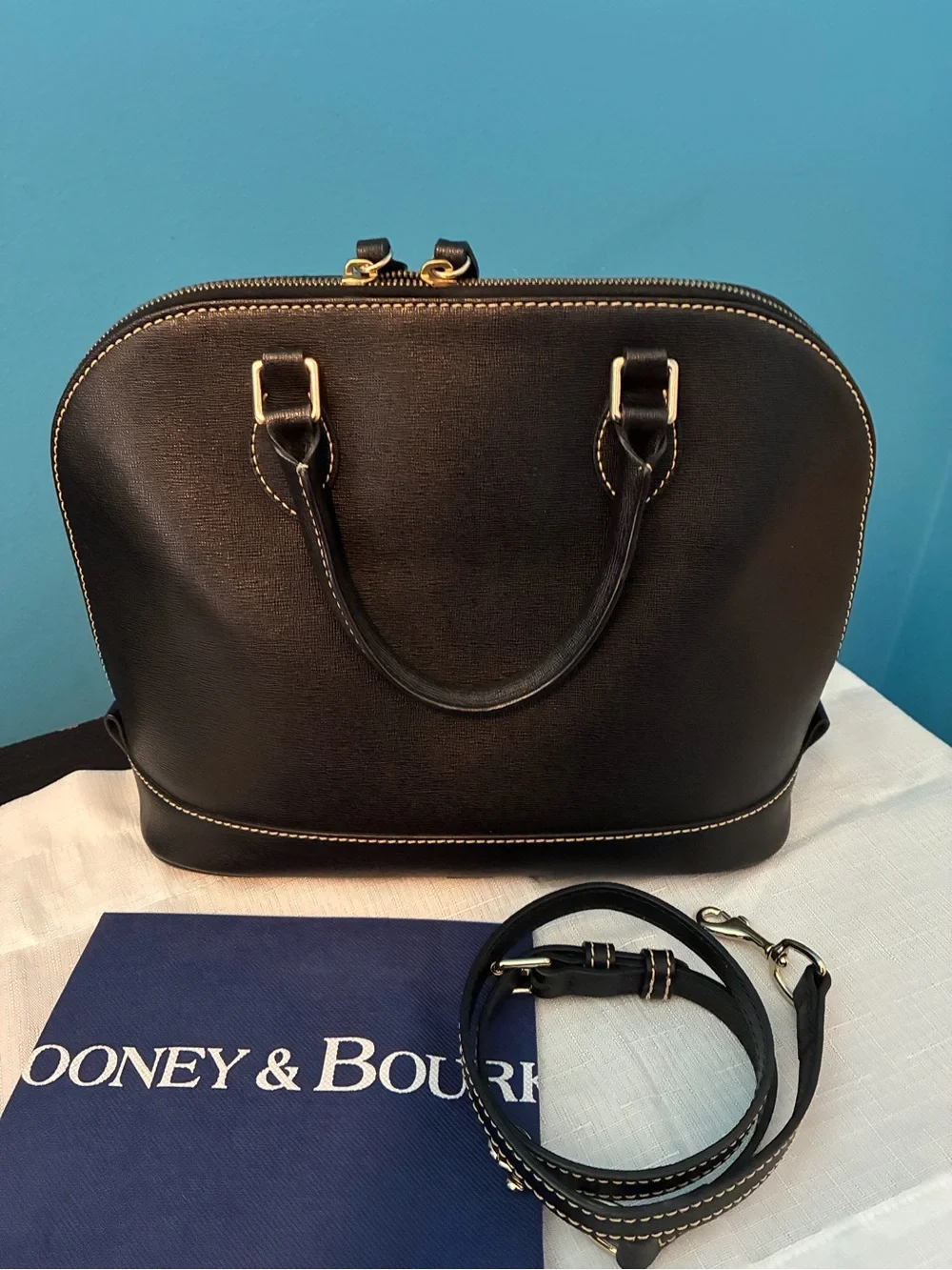Dooney & Bourke Black Dome Satchel with Gold Hardware